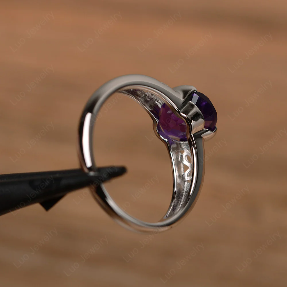 Oval Amethyst Bezel Set Engagement Ring - Image 3