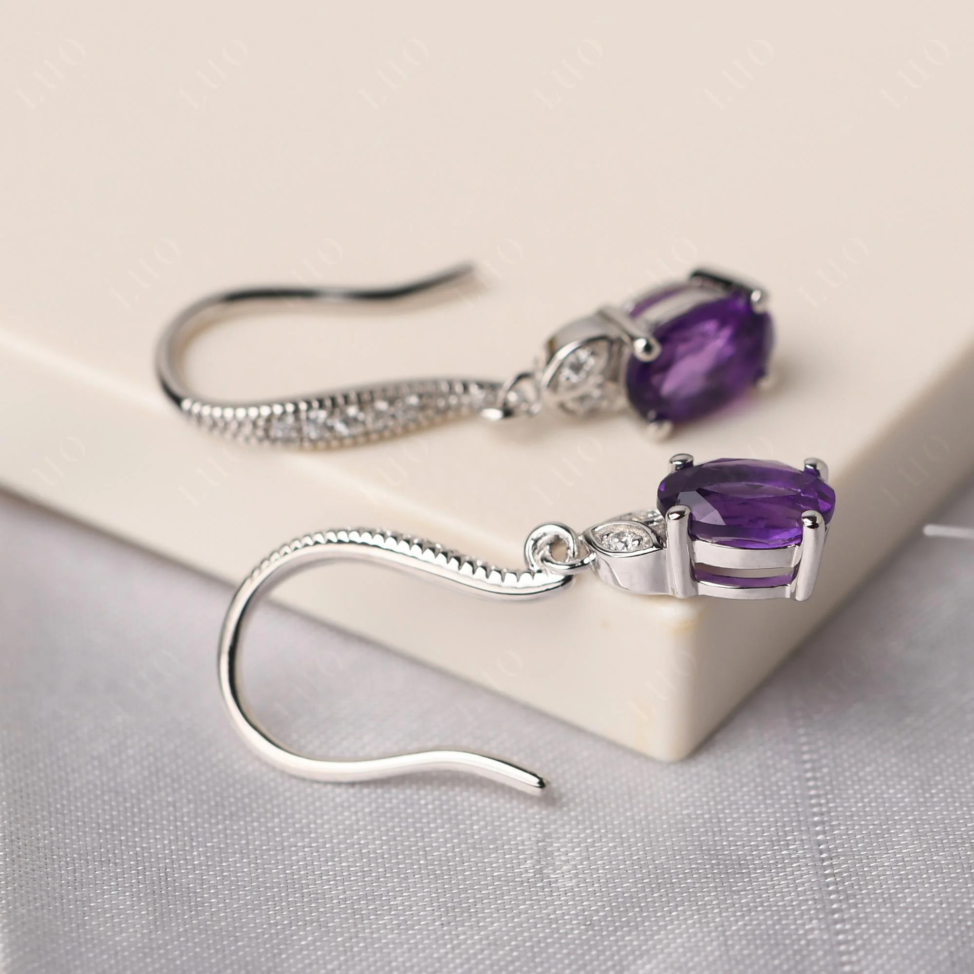 Oval Amethyst Dangling Earrings - Image 11