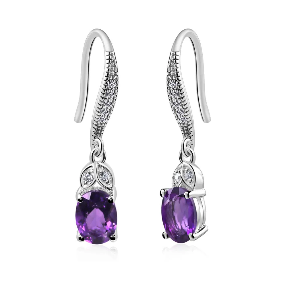 Oval Amethyst Dangling Earrings - Image 3