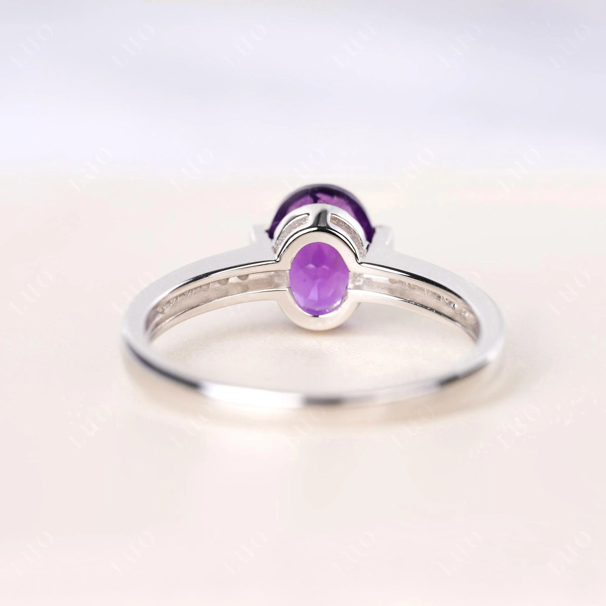 Oval Amethyst Engagement Ring Half Bezel Set - Image 3