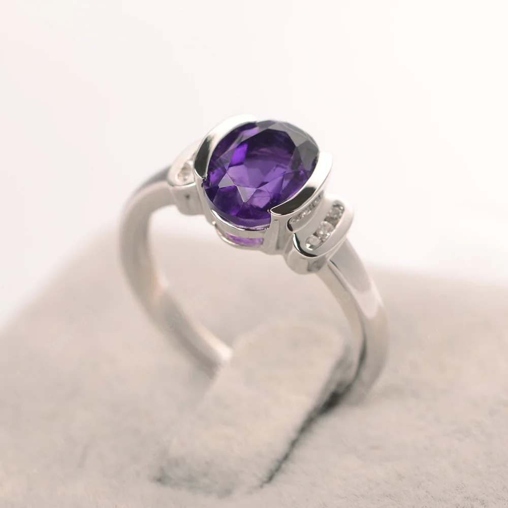 Oval Amethyst Half Bezel Engagement Ring - Image 2