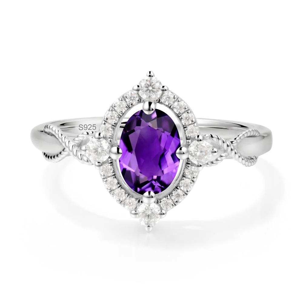 Oval Amethyst Halo Twist Ring - Image 5