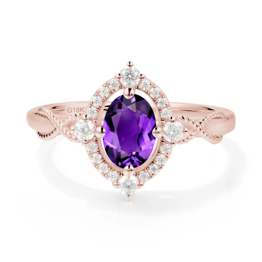 Oval Amethyst Halo Twist Ring - Image 6