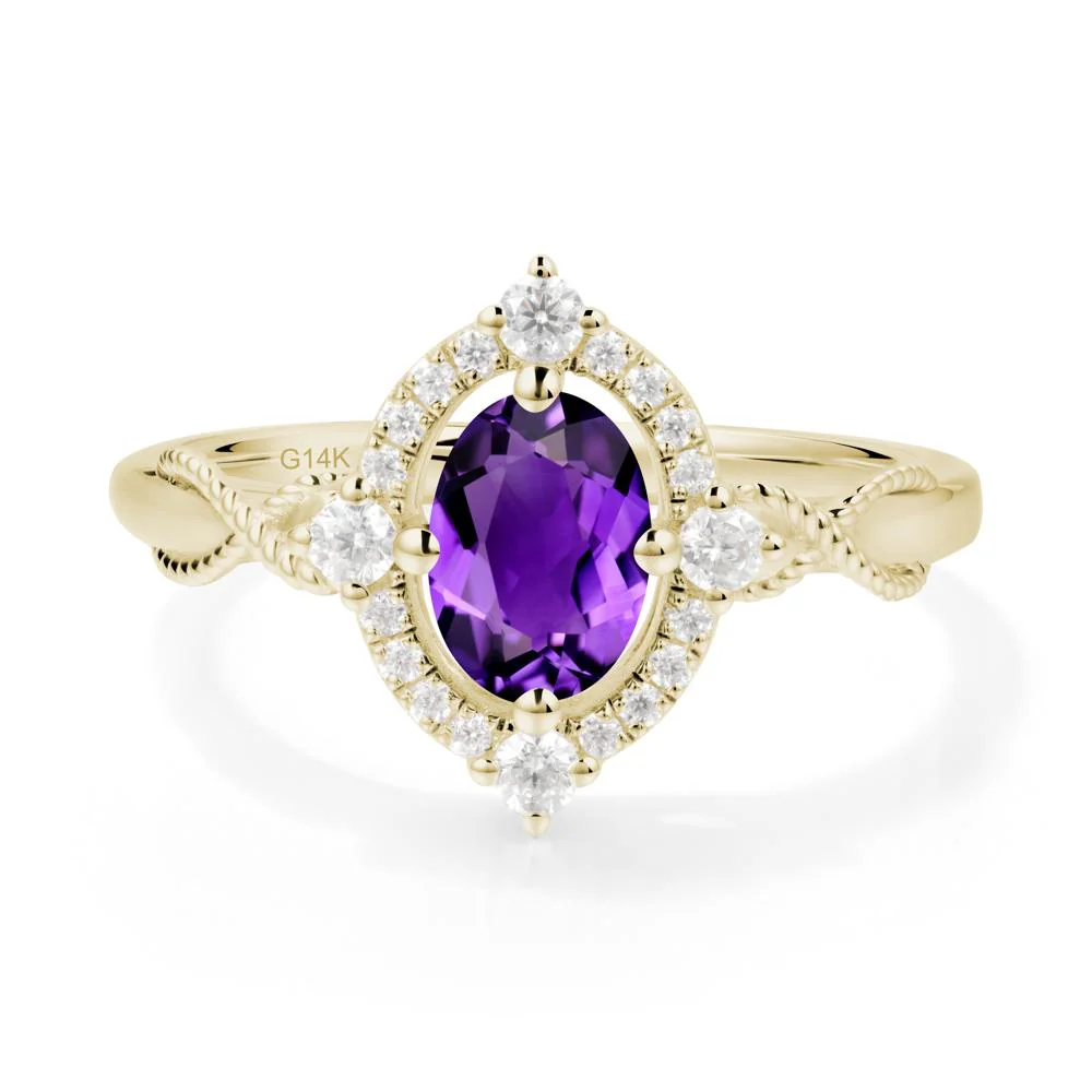 Oval Amethyst Halo Twist Ring - Image 7