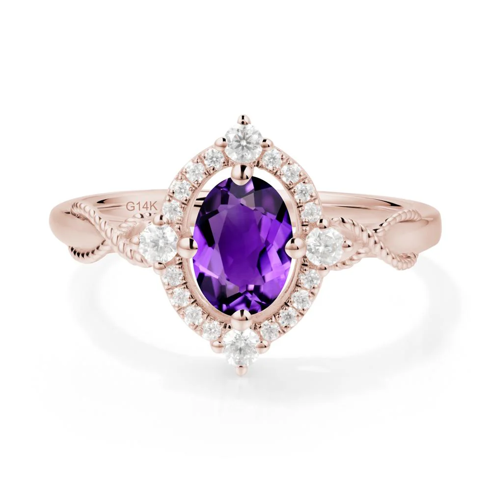 Oval Amethyst Halo Twist Ring - Image 8