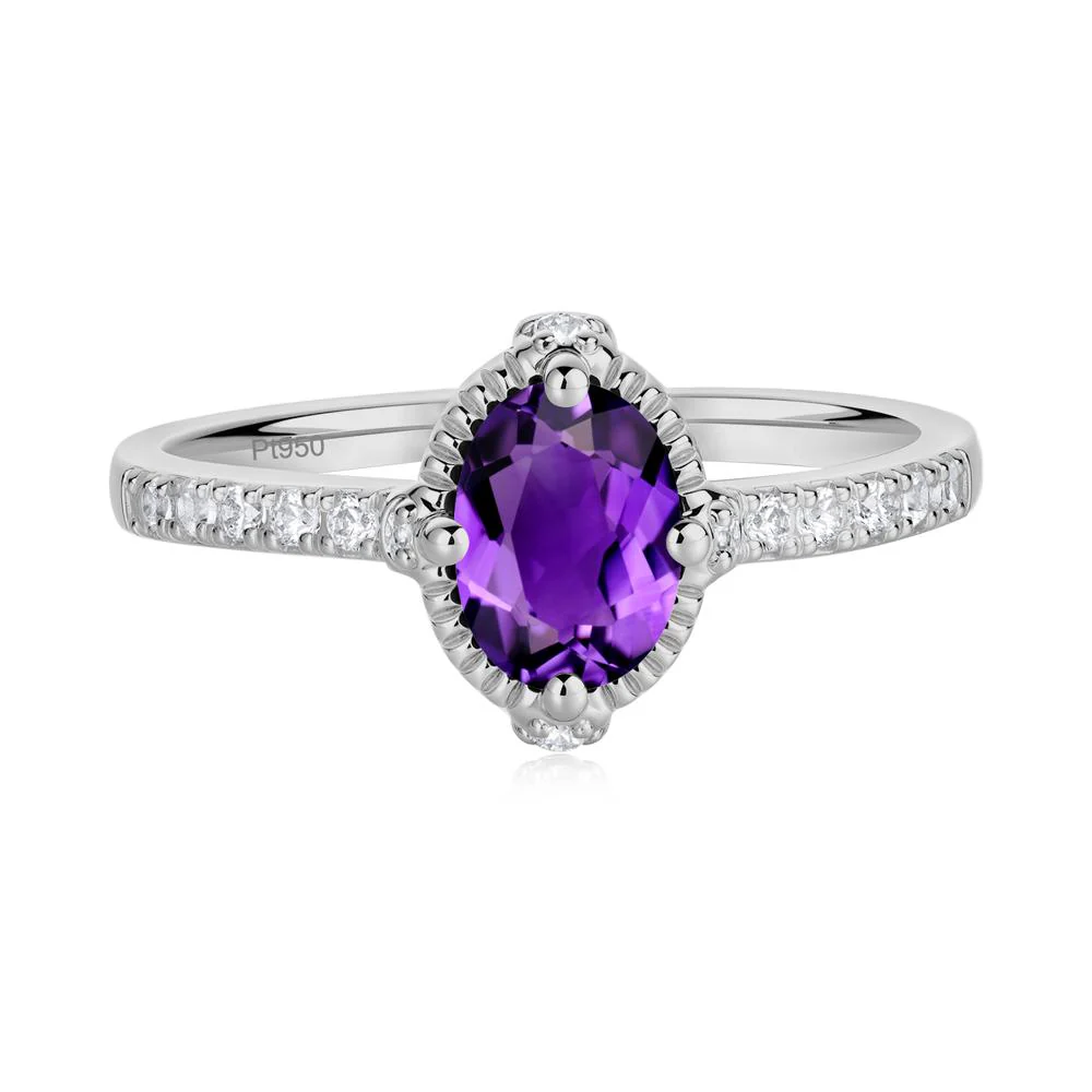 Oval Amethyst Milgrain Halo Ring