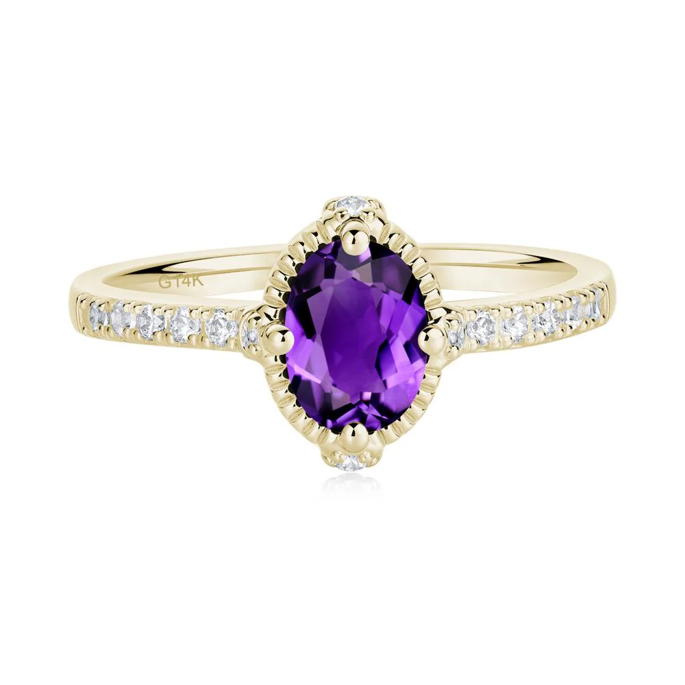 Oval Amethyst Milgrain Halo Ring - Image 2