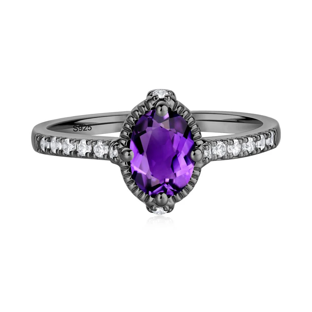 Oval Amethyst Milgrain Halo Ring - Image 3