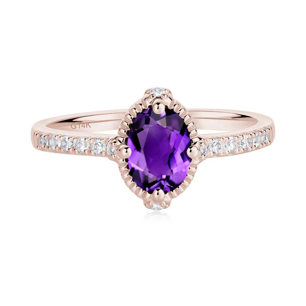 Oval Amethyst Milgrain Halo Ring - Image 8