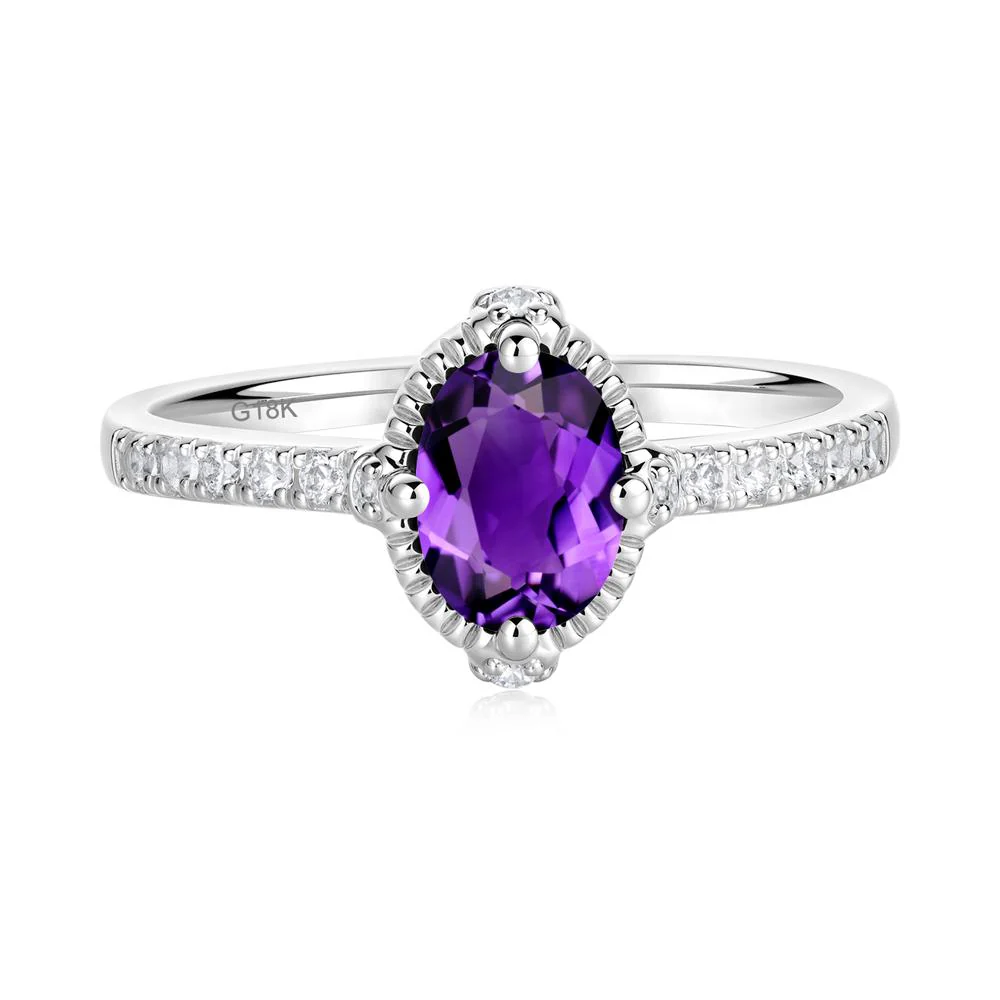 Oval Amethyst Milgrain Halo Ring - Image 9
