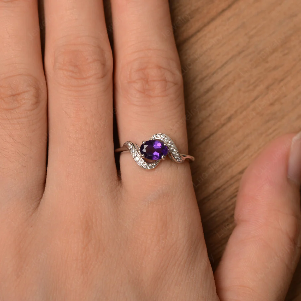 Oval Amethyst East West Engagement Ring - Image 4