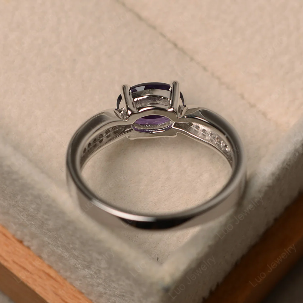 Oval Amethyst Horizontal Two Rows Pave Ring - Image 3