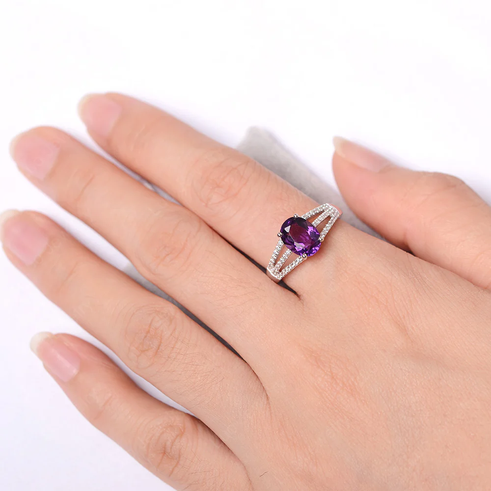 Amethyst Triple Split Shank Ring - Image 4