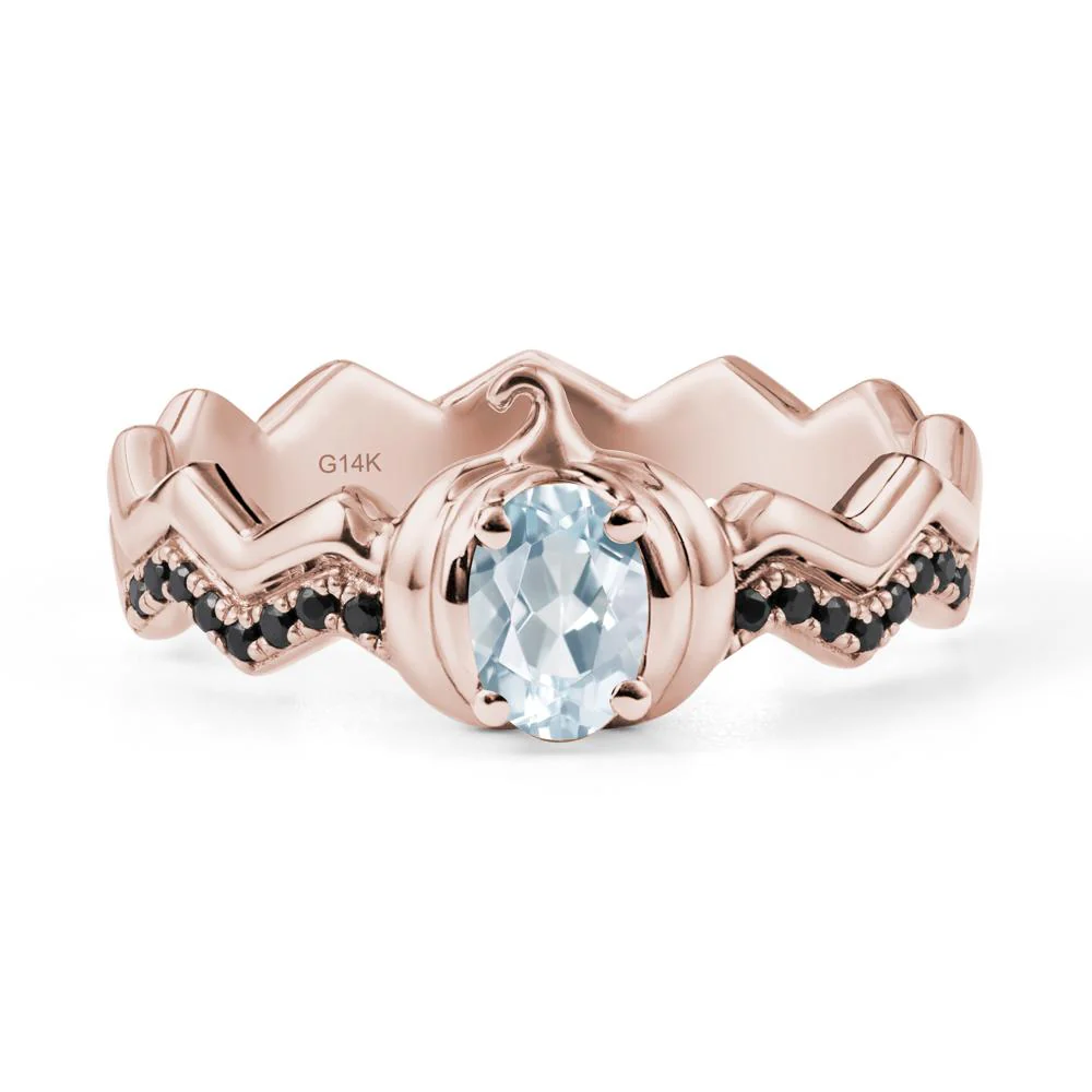 Oval Aquamarine and Black Spinel Pumpkin Ring