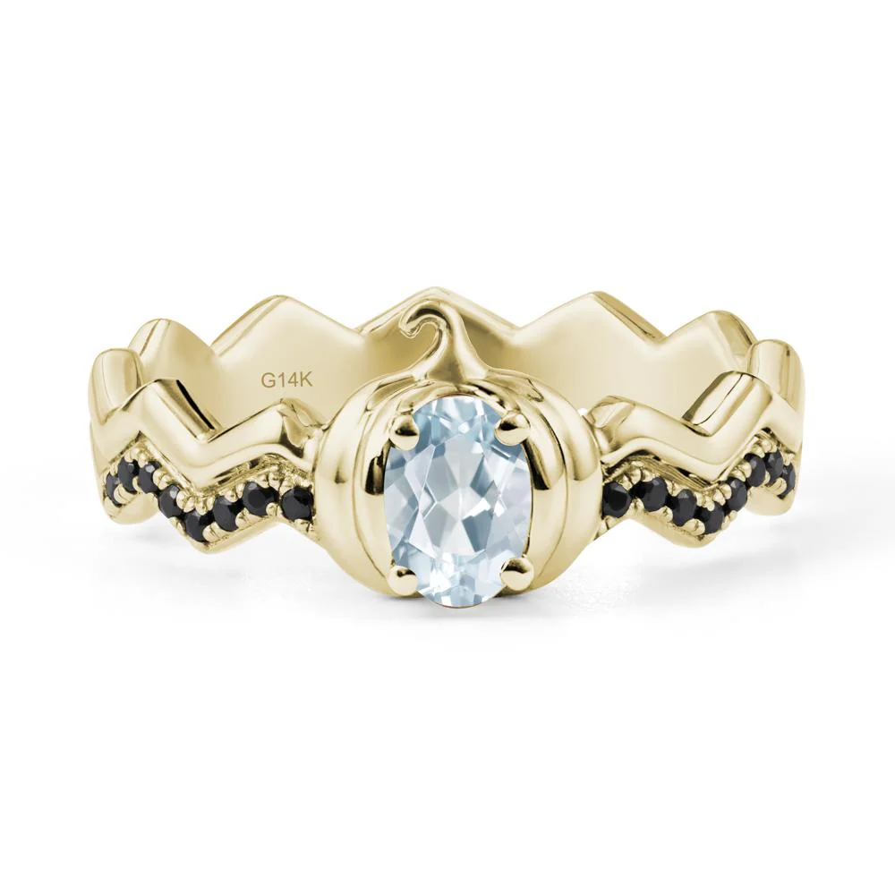 Oval Aquamarine and Black Spinel Pumpkin Ring - Image 3