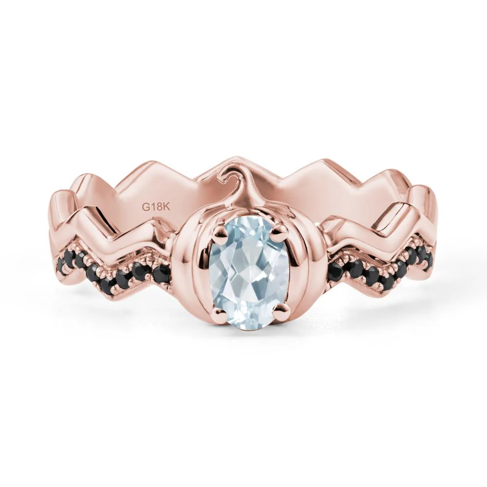 Oval Aquamarine and Black Spinel Pumpkin Ring - Image 4