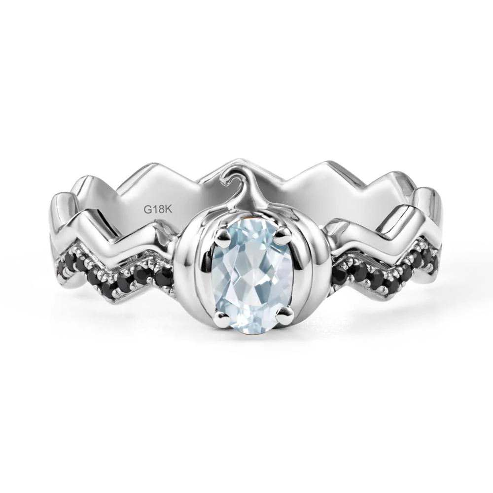 Oval Aquamarine and Black Spinel Pumpkin Ring - Image 5