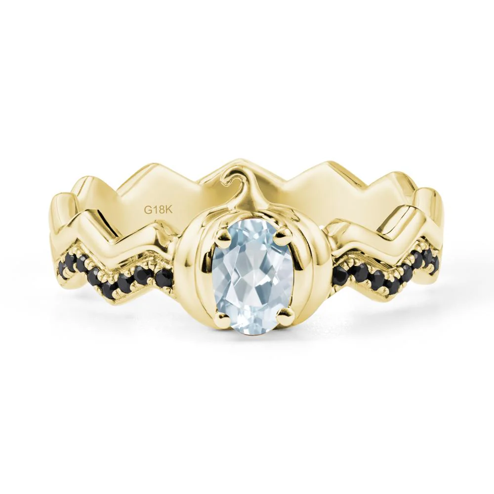 Oval Aquamarine and Black Spinel Pumpkin Ring - Image 6