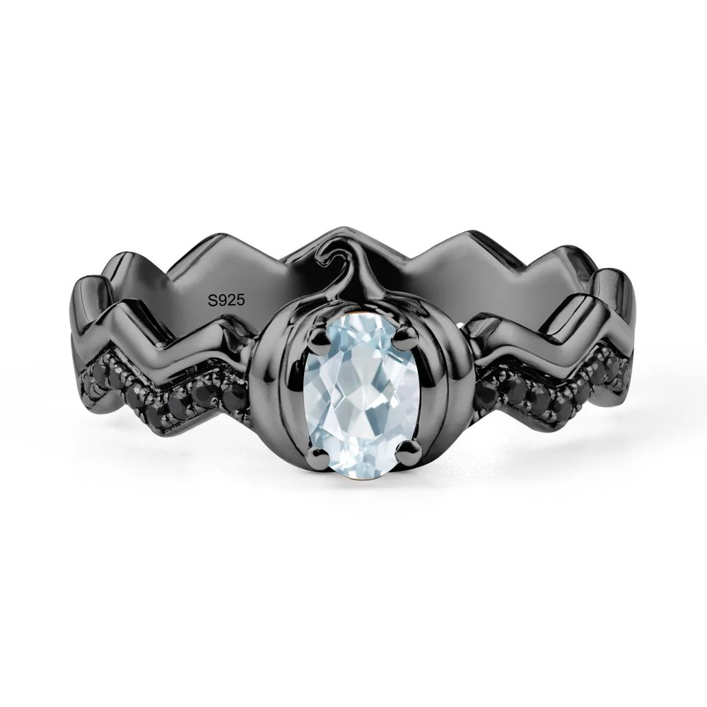 Oval Aquamarine and Black Spinel Pumpkin Ring - Image 7