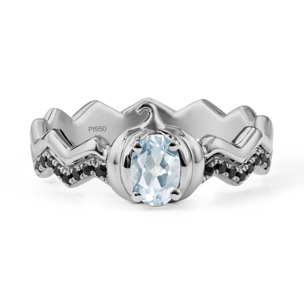 Oval Aquamarine and Black Spinel Pumpkin Ring - Image 8