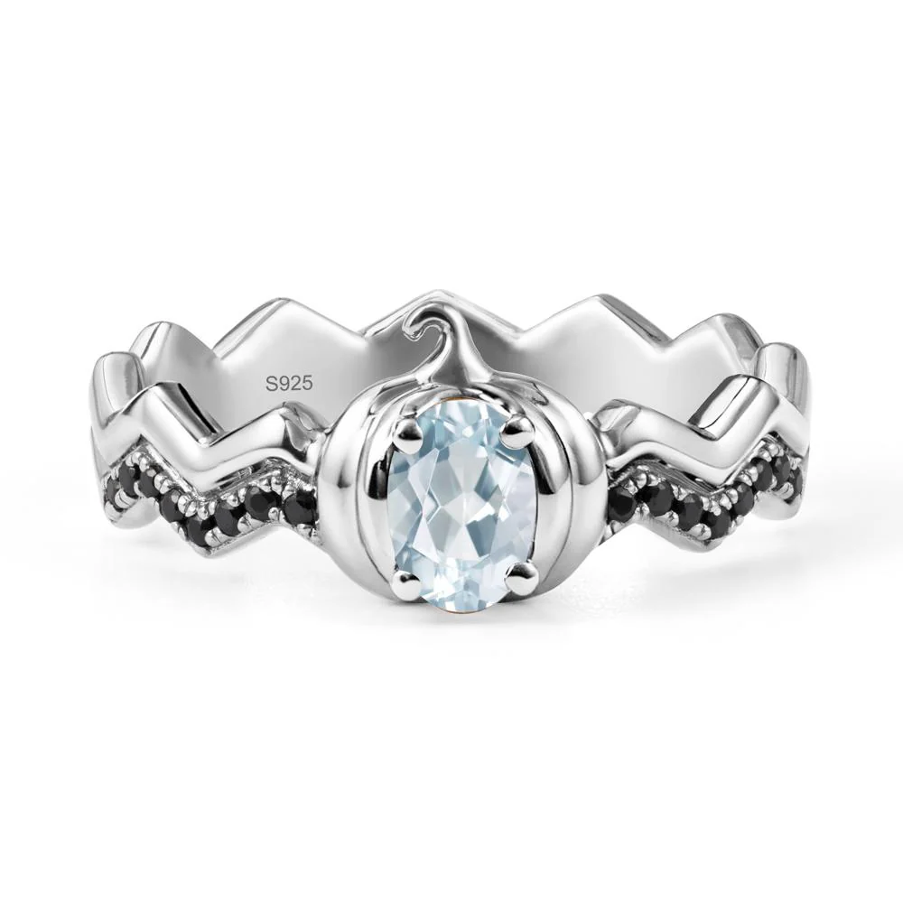 Oval Aquamarine and Black Spinel Pumpkin Ring - Image 9