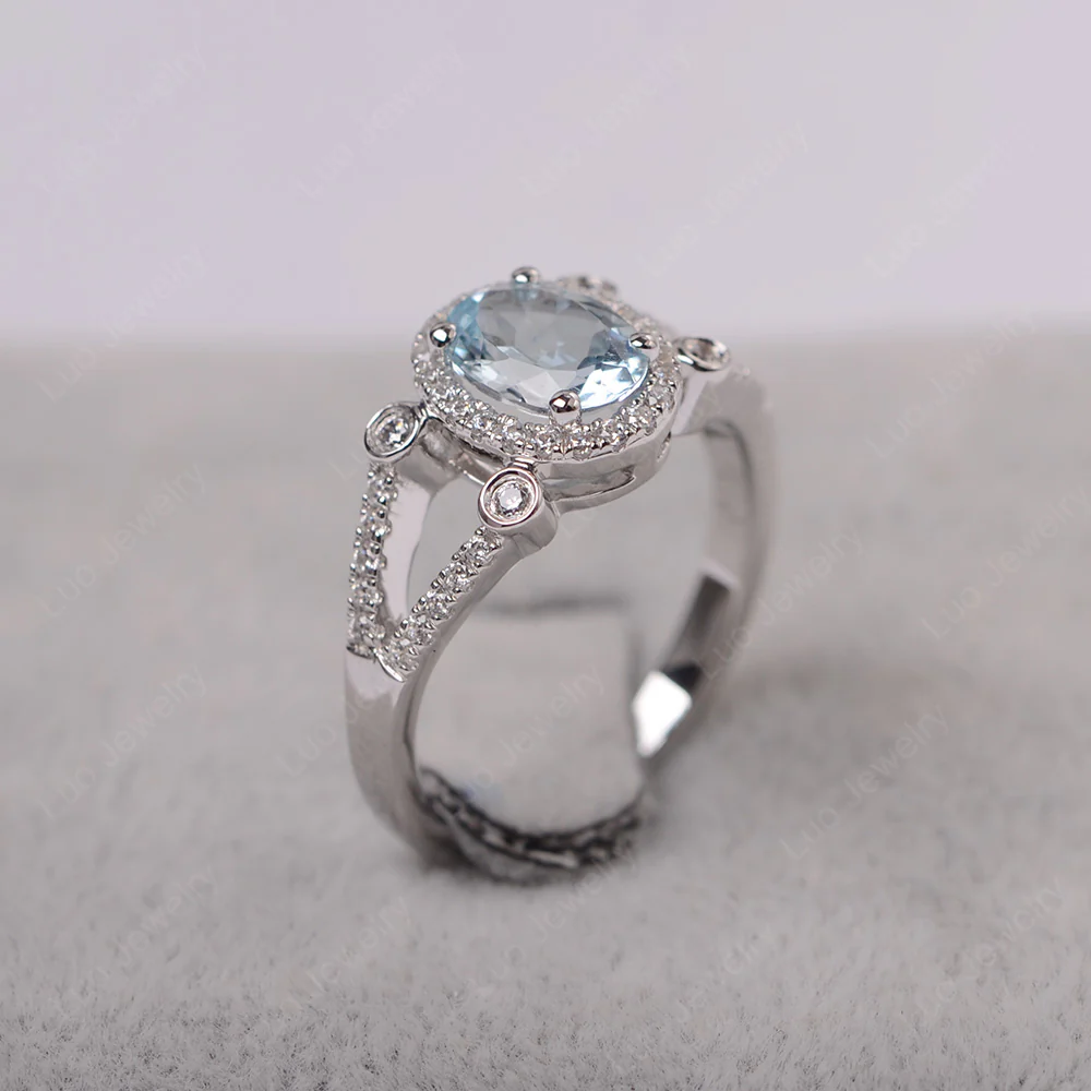 Oval Aquamarine Split Shank Engagement Ring - Image 2