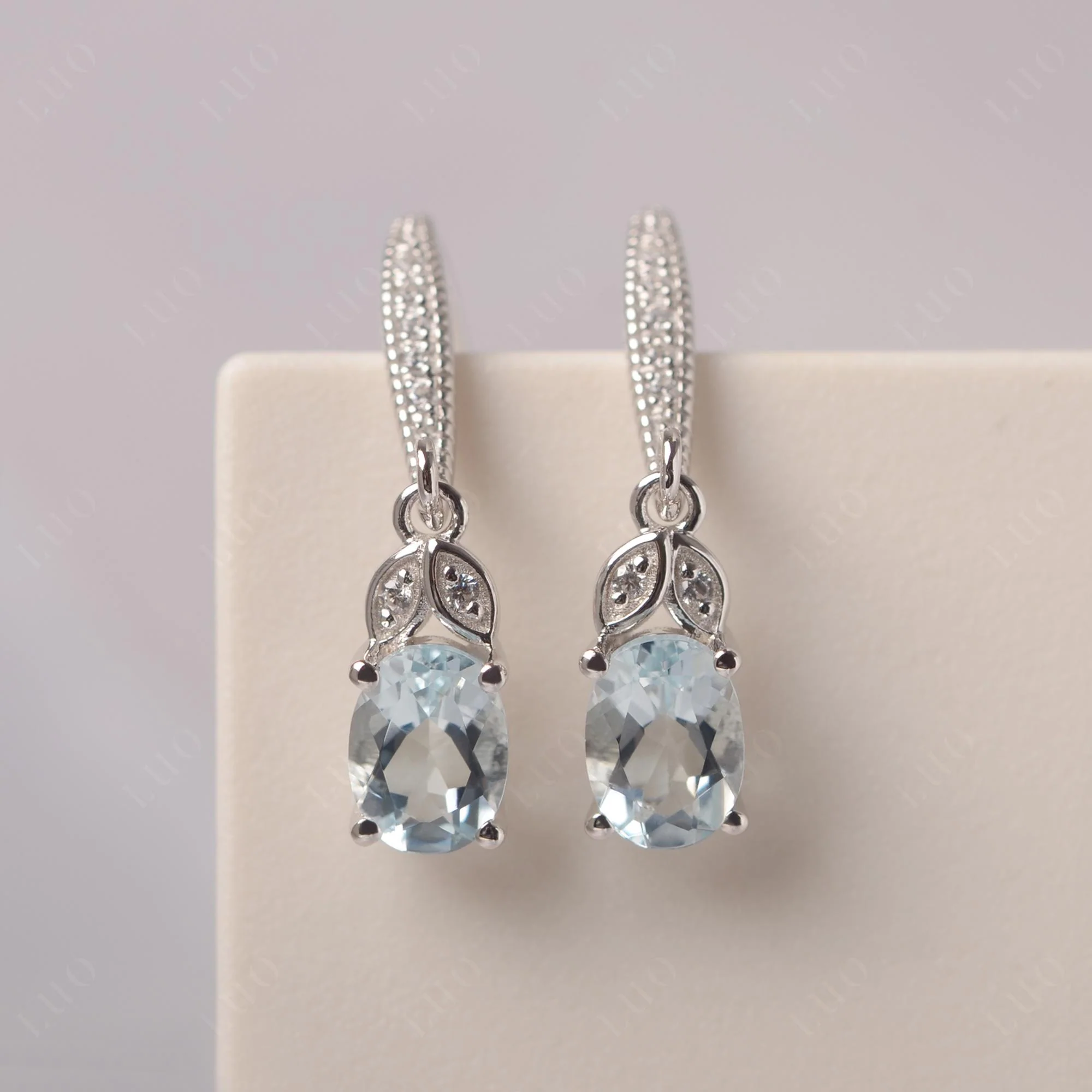 Oval Aquamarine Dangling Earrings - Image 10