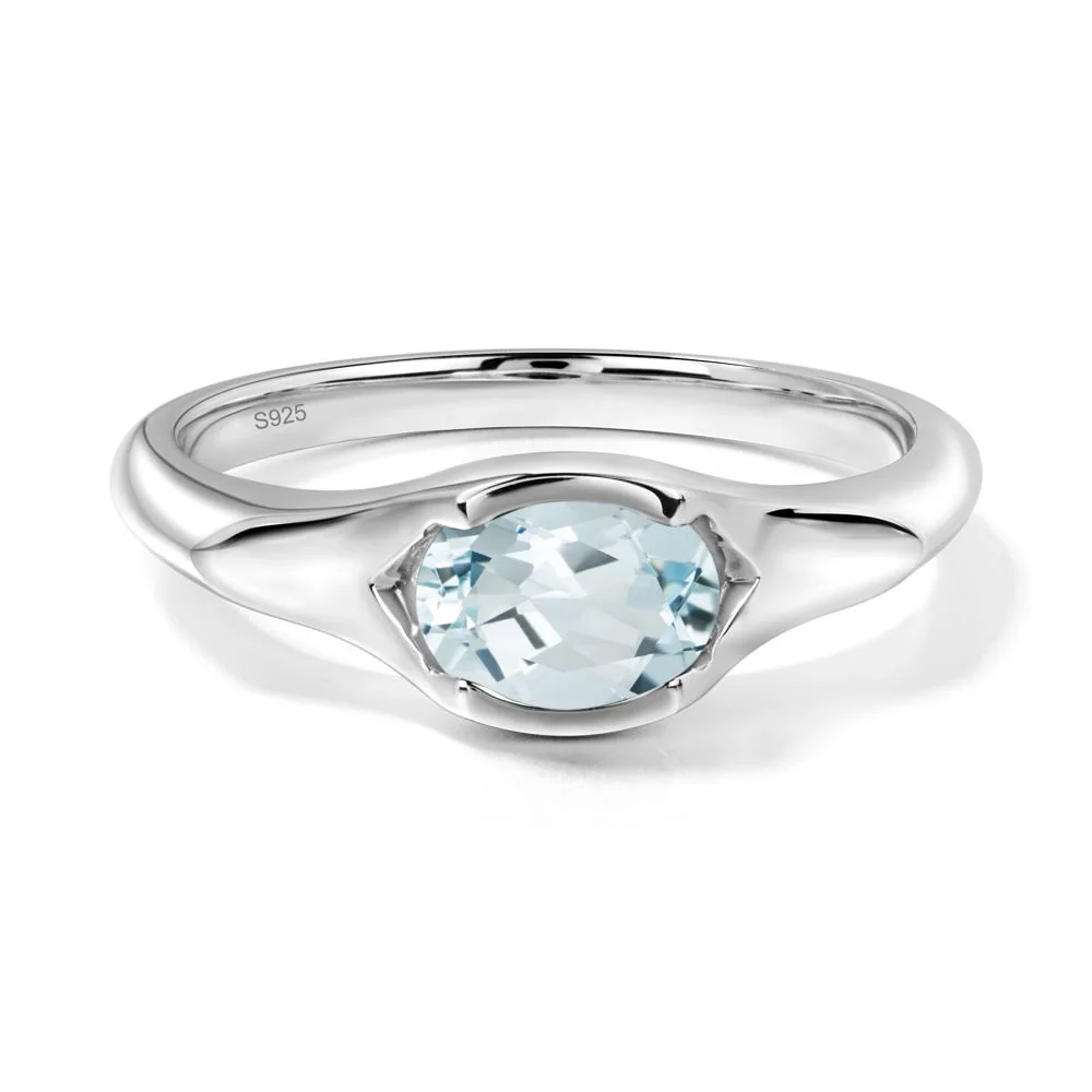 Oval Aquamarine East West Bezel Set Ring - Image 4