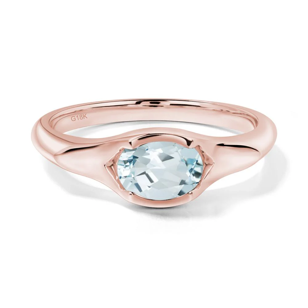 Oval Aquamarine East West Bezel Set Ring - Image 9