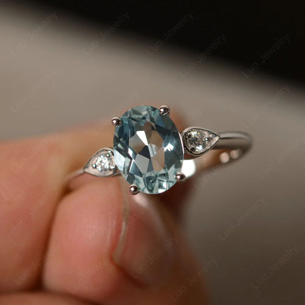 Oval Shaped Aquamarine Engagement Ring - Image 2