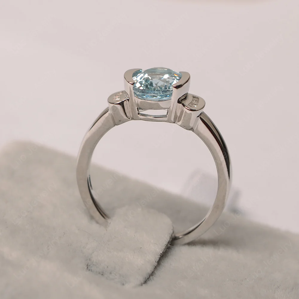 Oval Aquamarine Half Bezel Engagement Ring - Image 4