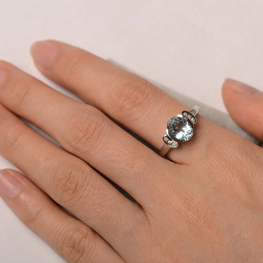 Oval Aquamarine Half Bezel Engagement Ring - Image 5