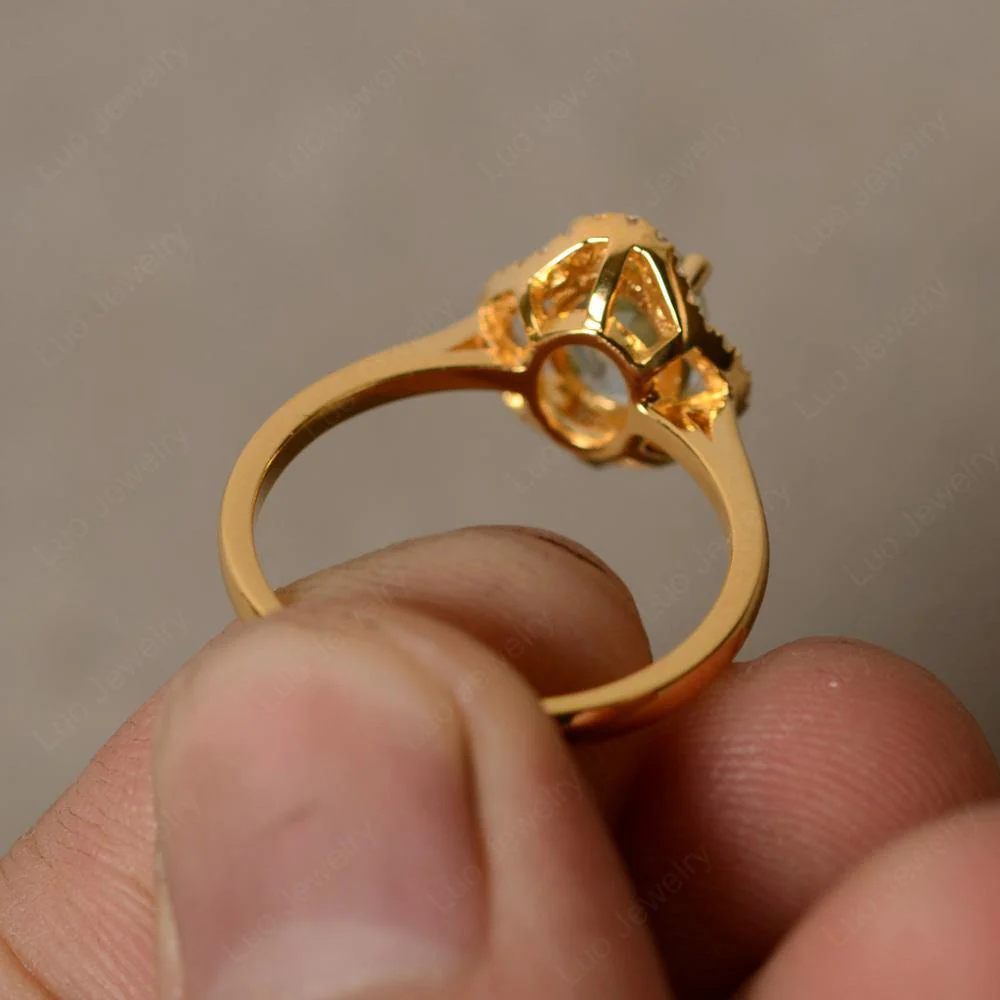 Oval Aquamarine Flower Halo Engagement Ring - Image 3