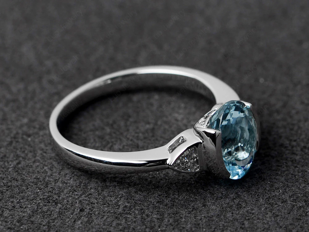 Oval Aquamarine Half Bezel Set Ring - Image 2