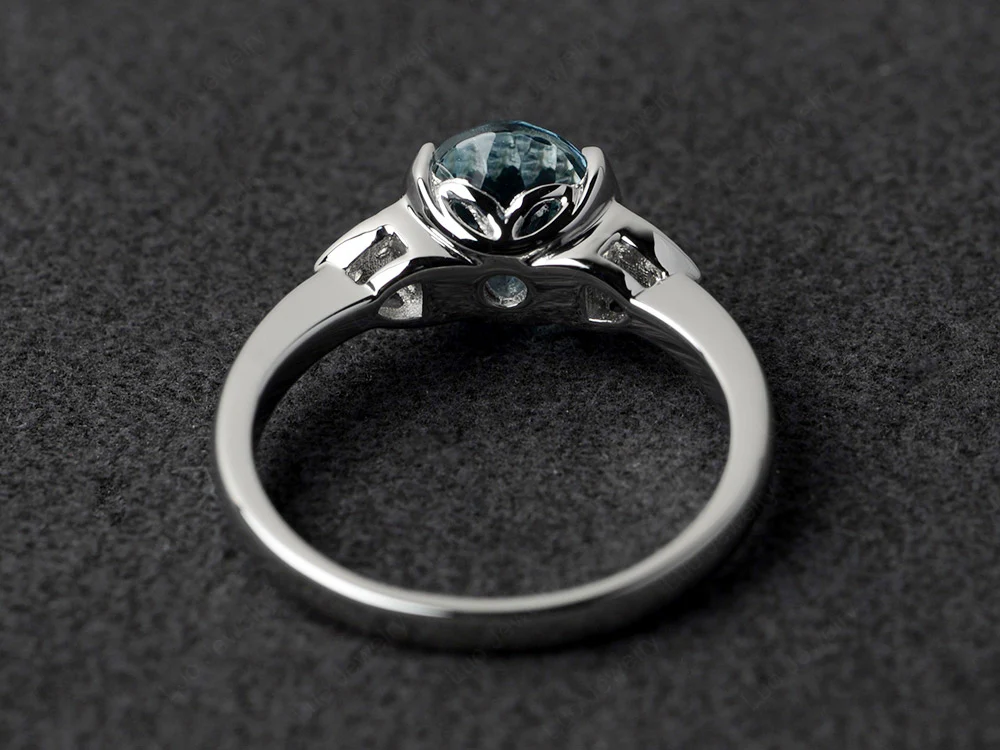 Oval Aquamarine Half Bezel Set Ring - Image 3