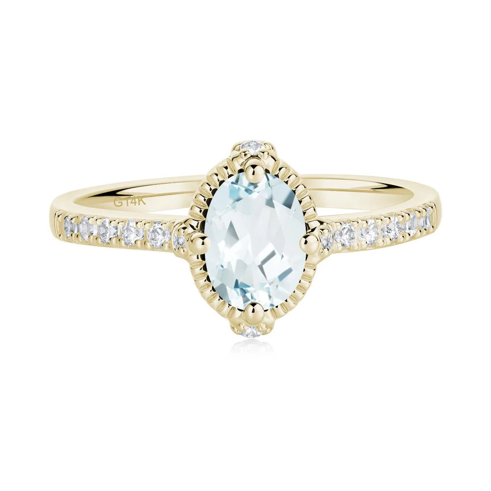 Oval Aquamarine Milgrain Halo Ring