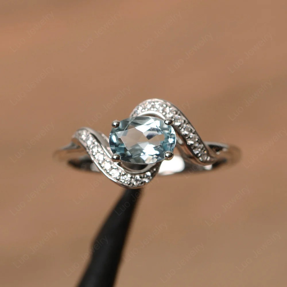 Oval Aquamarine East West Engagement Ring