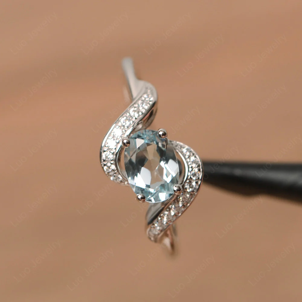 Oval Aquamarine East West Engagement Ring - Image 2