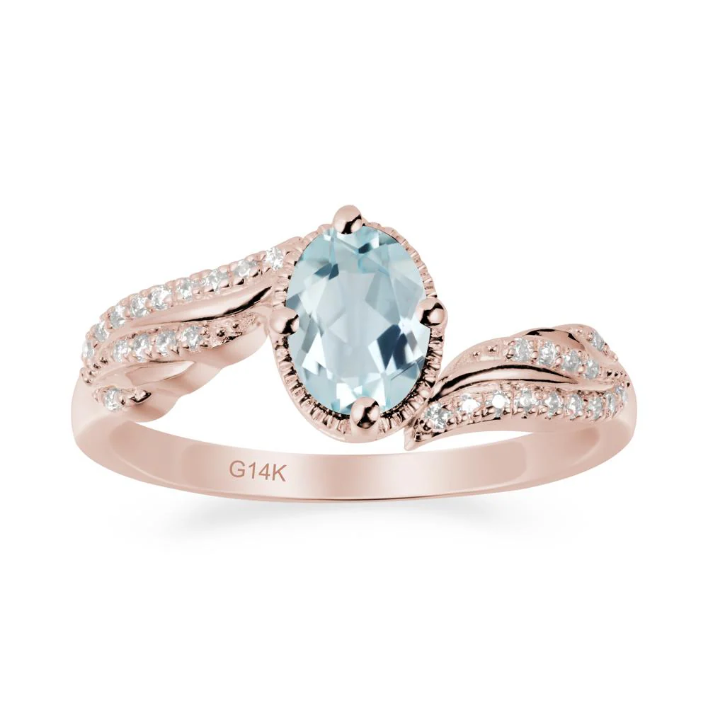 Oval Aquamarine Ring with Milgrain Halo - Image 2