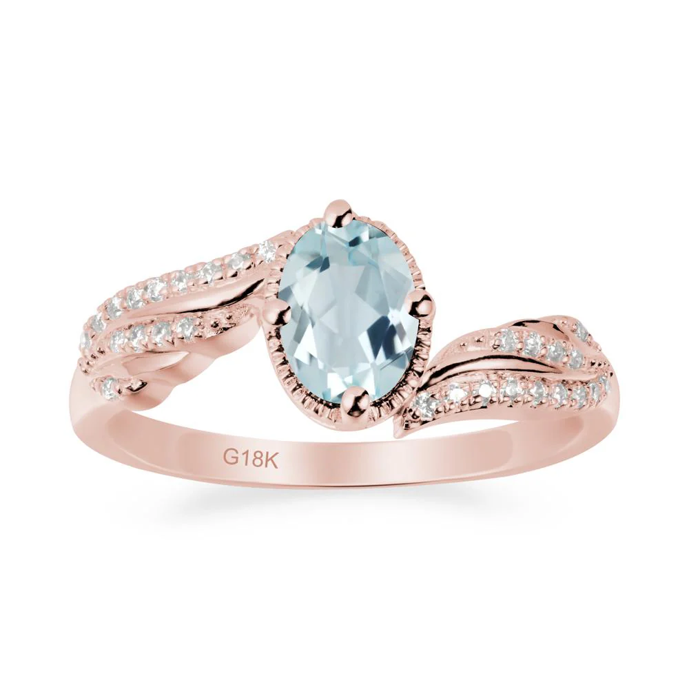 Oval Aquamarine Ring with Milgrain Halo - Image 4