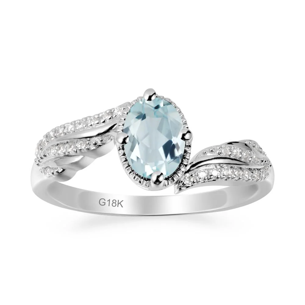 Oval Aquamarine Ring with Milgrain Halo - Image 5
