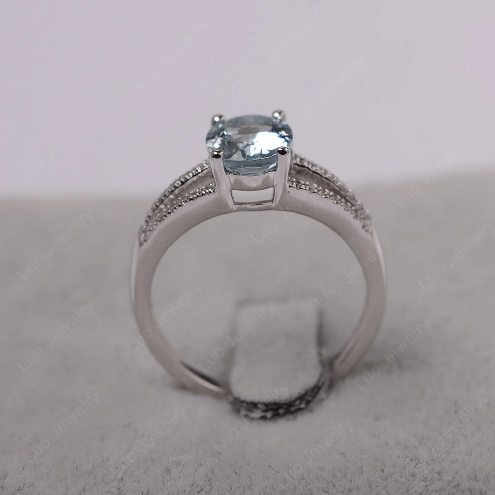 Aquamarine Triple Split Shank Ring - Image 3
