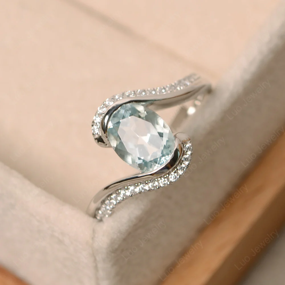 Oval Bezel Aquamarine Engagement Ring - Image 2