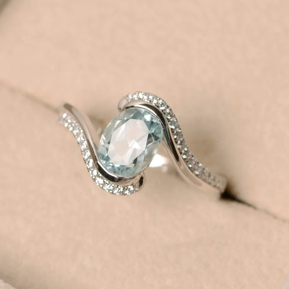 Oval Bezel Aquamarine Engagement Ring - Image 3