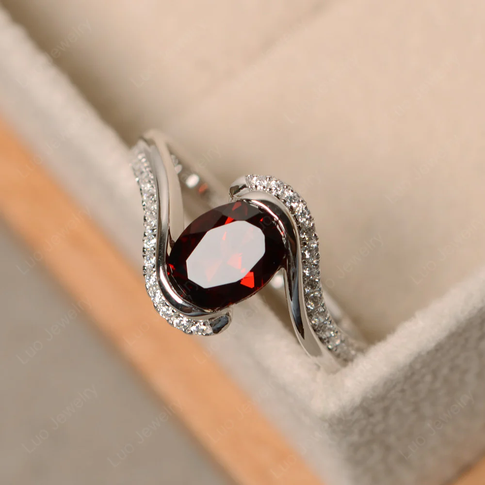 Oval Bezel Garnet Engagement Ring - Image 3