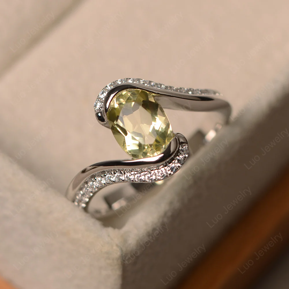 Oval Bezel Lemon Quartz Engagement Ring