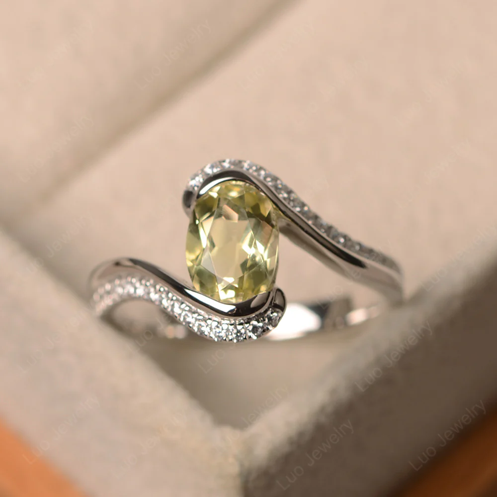 Oval Bezel Lemon Quartz Engagement Ring - Image 2