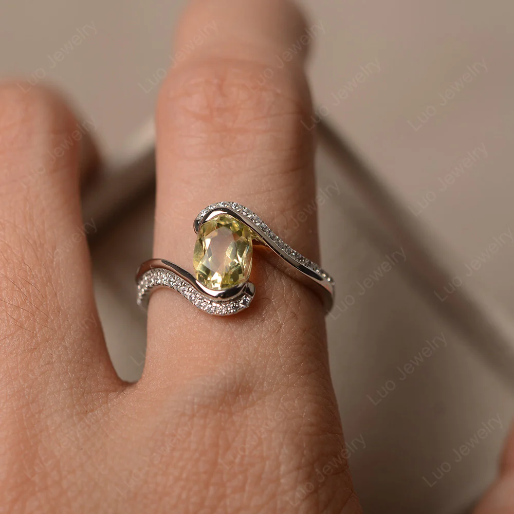 Oval Bezel Lemon Quartz Engagement Ring - Image 4