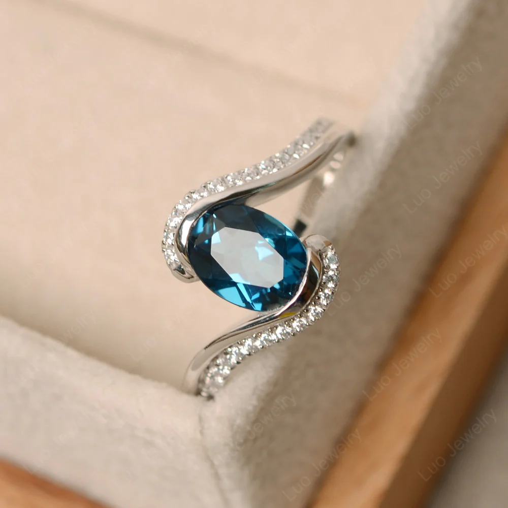 London Blue Topaz Oval Bypass Ring - Image 2