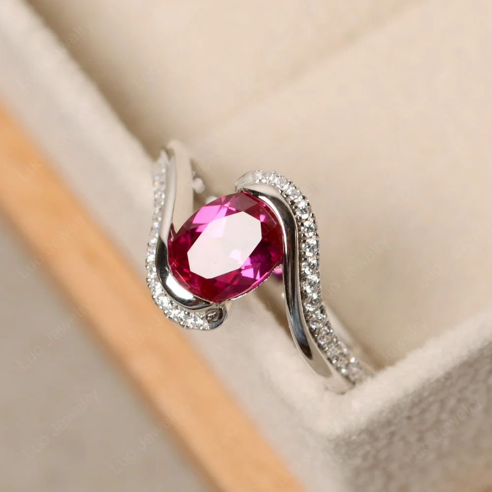 Oval Bezel Ruby Engagement Ring - Image 3